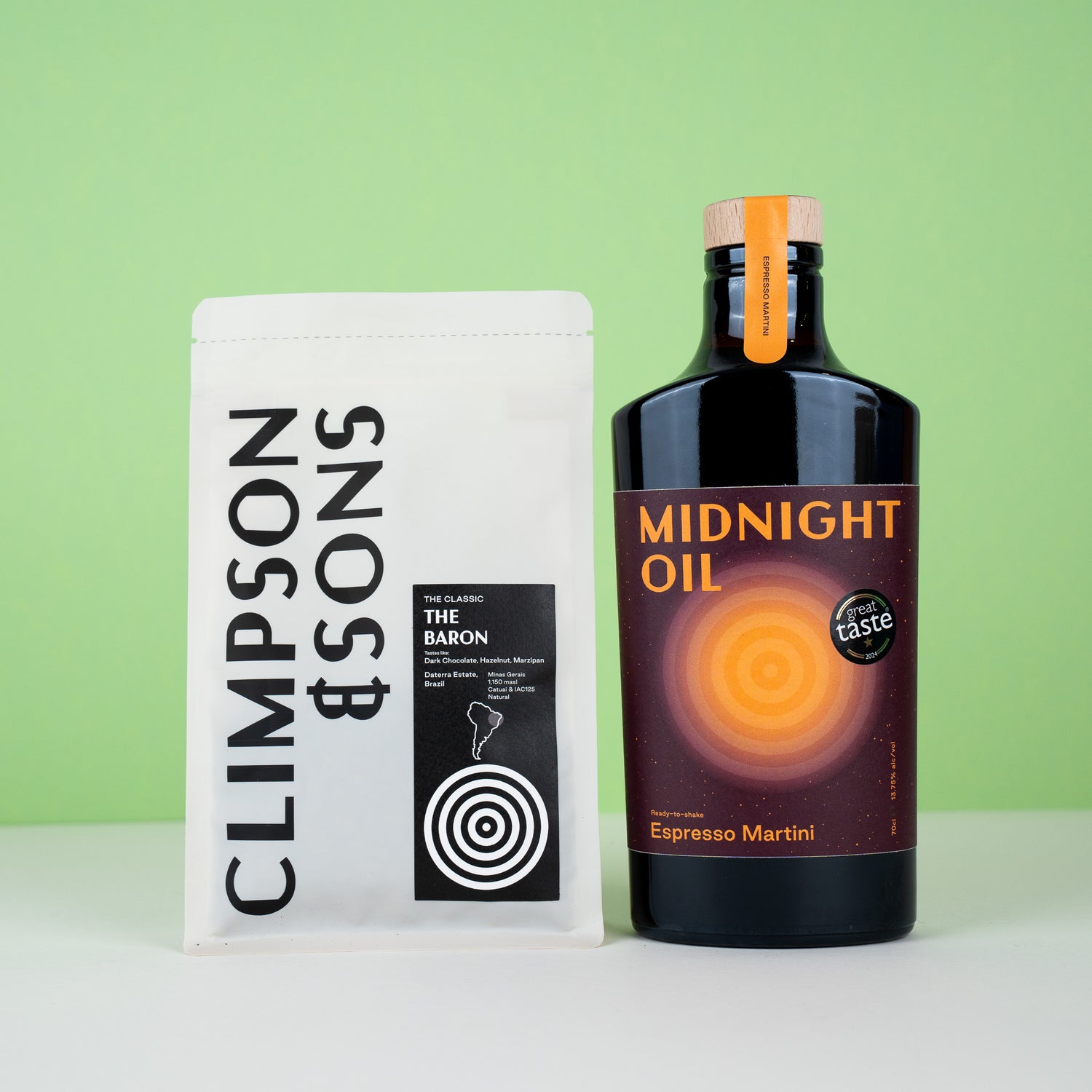 espresso martini and coffee bag