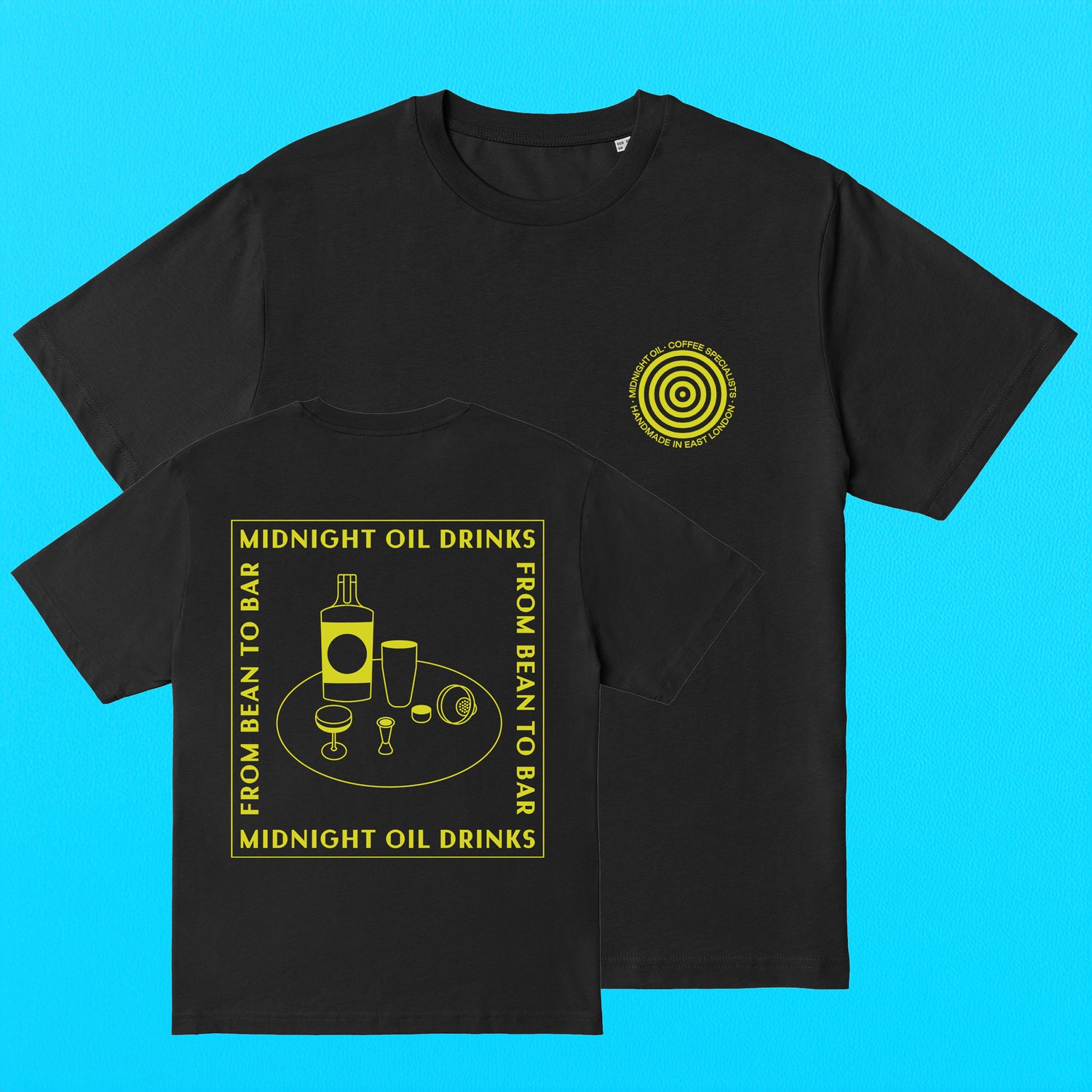 Midnight Oil T-shirt Yellow Logo, Front and Back image